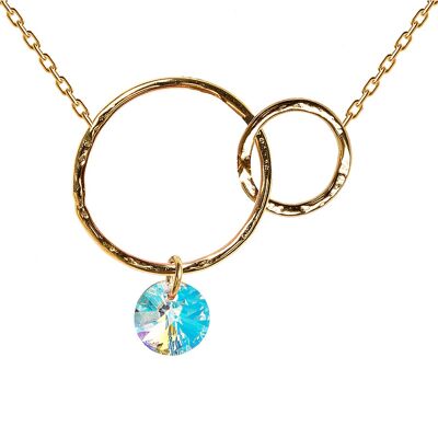 Two -ring necklace, 8mm crystal - gold - aurore borale
