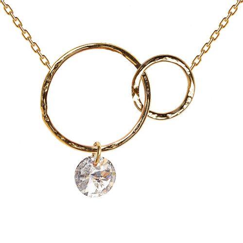 Two -ring necklace, 8mm crystal - gold - crystal
