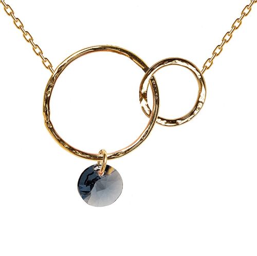 Two -ring necklace, 8mm crystal - gold - Denim Blue