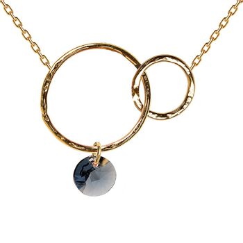Collier deux anneaux, cristal 8mm - or - Bleu Denim 1