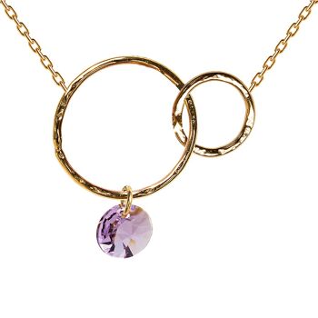 Collier deux anneaux, cristal 8mm - or - Violet 1