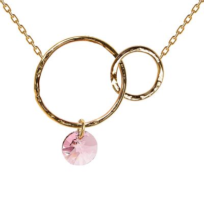Two -ring necklace, 8mm crystal - silver - light rose