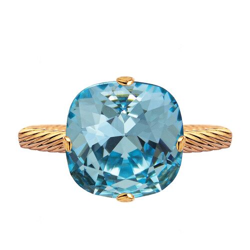 One crystal ring, 10mm square - gold - Aquamarine