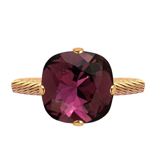One crystal ring, 10mm square - gold - amethyst