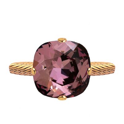 One crystal ring, 10mm square - gold - antique pink