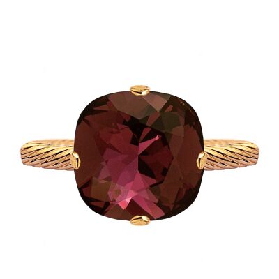 One crystal ring, 10mm square - gold - Burgundy