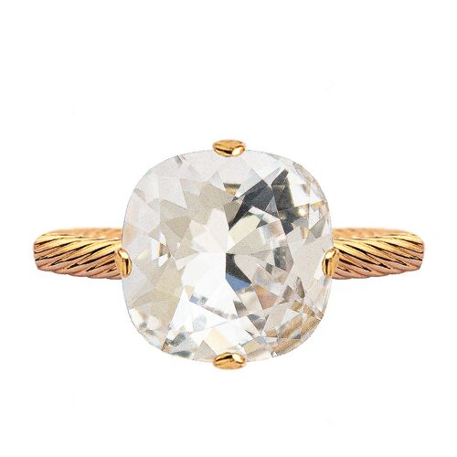 One crystal ring, 10mm square - gold - crystal