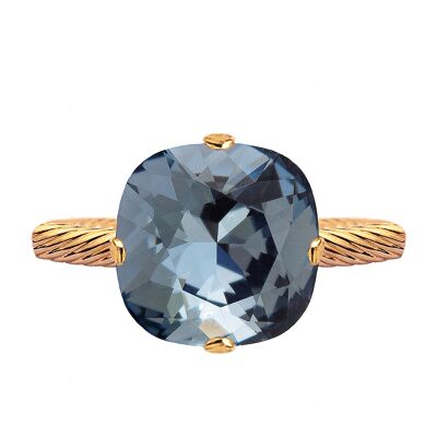 One crystal ring, 10mm square - gold - Denim Blue