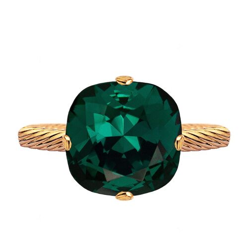 One crystal ring, 10mm square - gold - emerald