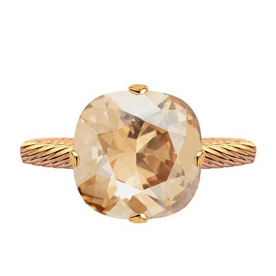 One crystal ring, 10mm square - Gold - Golden Shadow