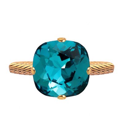 One crystal ring, 10mm square - gold - indicolite