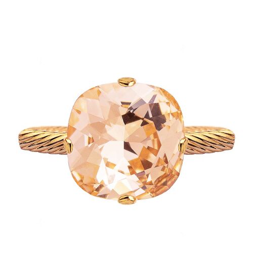 One crystal ring, 10mm square - gold - Light Peach