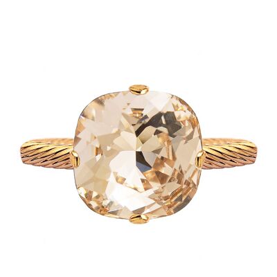 One crystal ring, 10mm square - gold - light silk