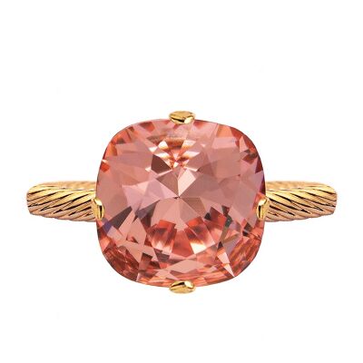 One crystal ring, 10mm square - gold - Rose Peach