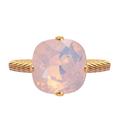 Un anello di cristallo, quadrato 10 mm - oro - Opale d'acqua di rose