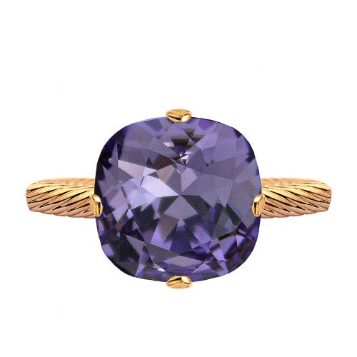 One crystal ring, 10mm square - gold - tanzanite