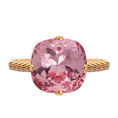 Anillo de un cristal, cuadrado de 10 mm - Plata - Rosa claro