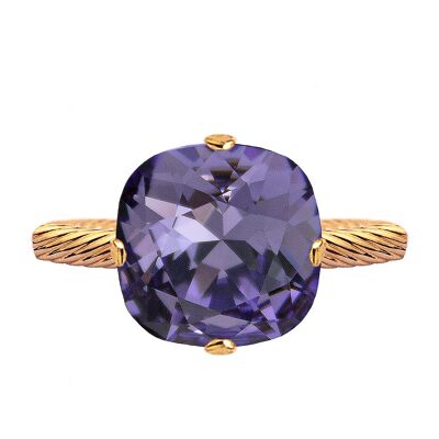 One crystal ring, 10mm square - silver - tanzanite