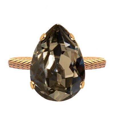 Anillo de un cristal, gota de 14 mm - oro - Black Diamond