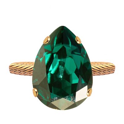 One crystal ring, 14mm blob - gold - emerald