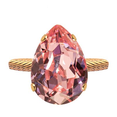 Anillo de un cristal, gota de 14 mm - oro - rosa claro