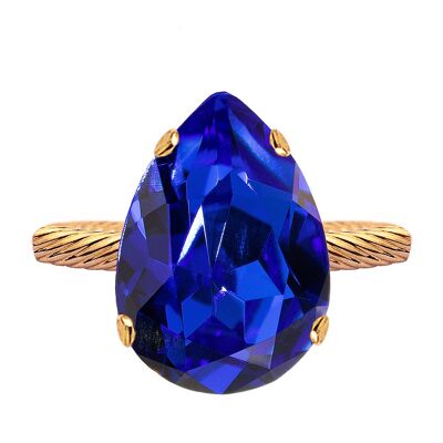 Anillo de un cristal, gota de 14 mm - oro - Majestic Blue