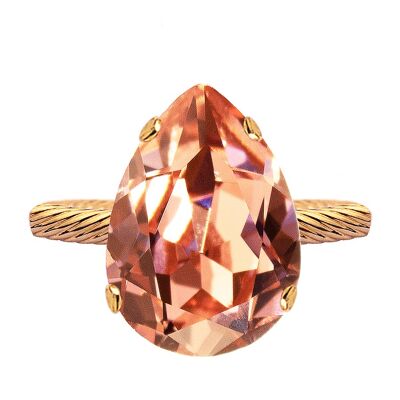 Anillo de un cristal, gota de 14 mm - oro - Rose Peach