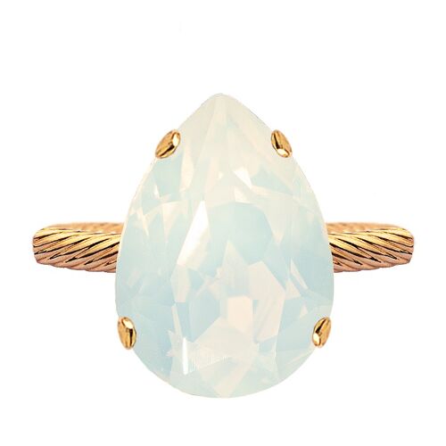 One crystal ring, 14mm blob - gold - White Opal