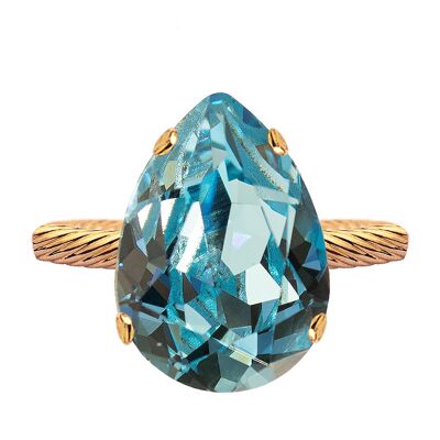 One crystal ring, 14mm blob - silver - aquamarine