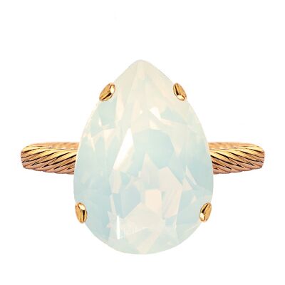 Un anneau en cristal, goutte de 14 mm - argent - Opale blanche