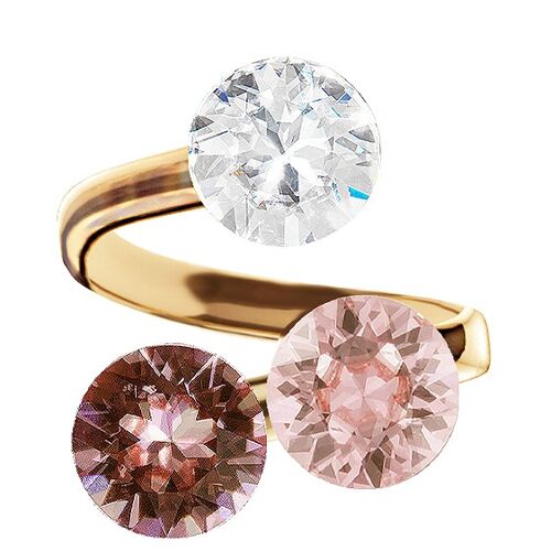 Three crystal silver ring, round 8mm - silver - crystal / blush Rose / vintage Rose