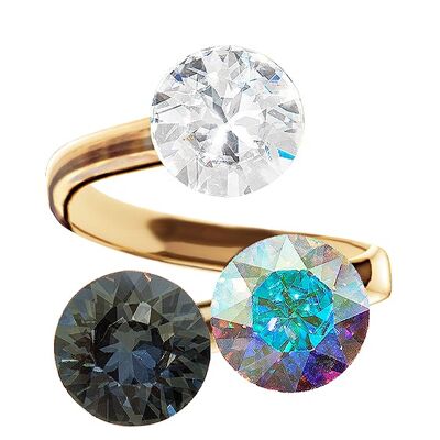 Three crystal silver ring, round 8mm - silver - crystal / aurore boreeal / silvernight