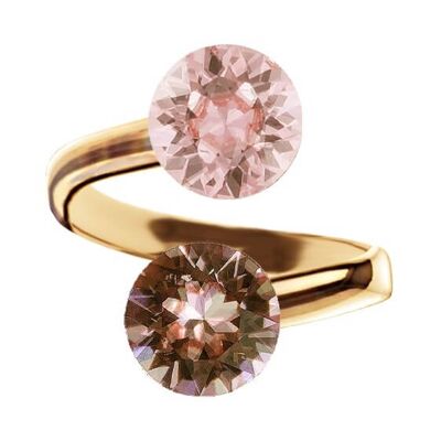 Silberring mit zwei Kristallen, rund, 8 mm - Gold - Blush Rose / Vintage Rose