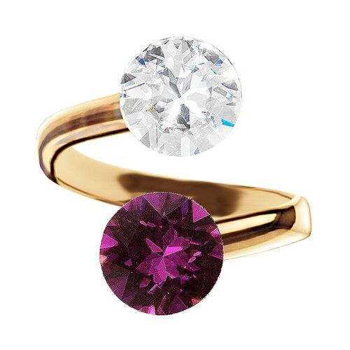 Two crystal silver ring, round 8mm - gold - amethyst / crystal