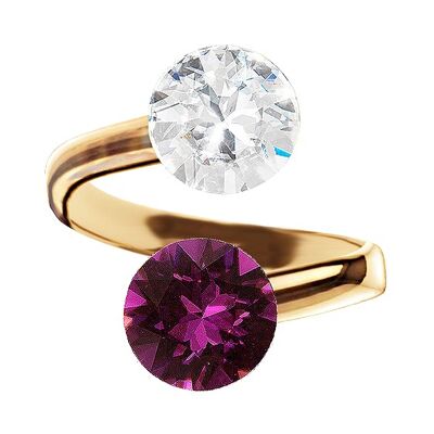 Silberring mit zwei Kristallen, rund 8 mm - Gold - Amethyst / Kristall