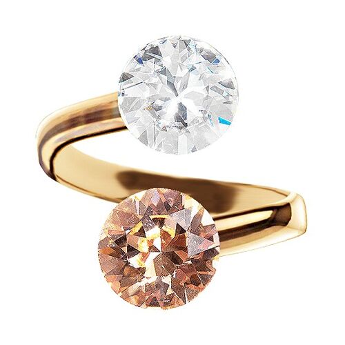 Two crystal silver ring, round 8mm - gold - Light Peach / Crystal