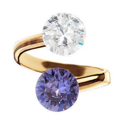Two crystal silver ring, round 8mm - gold - tanzanite / crystal