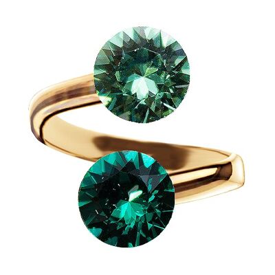 Two crystal silver ring, round 8mm - gold - Erinite / Emerald