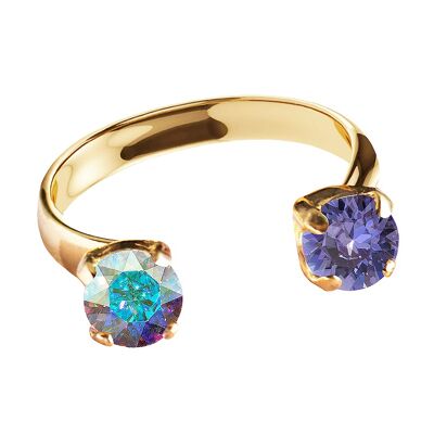 Ring mit zwei Kristallen, rund 5 mm - Gold - Aurora Boreal / Tansanit