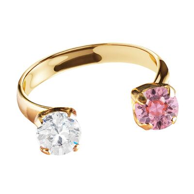 Ring mit zwei Kristallen, rund 5 mm - Gold - Kristall / Hellrosa