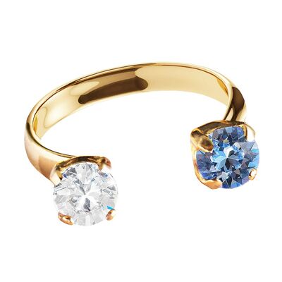 Ring mit zwei Kristallen, rund 5 mm - Gold - heller Saphir / Kristall