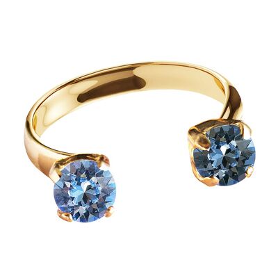 Ring mit zwei Kristallen, rund 5 mm - Gold - Heller Saphir / Denim