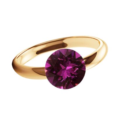 One crystal silver ring, round 8mm - gold - amethyst