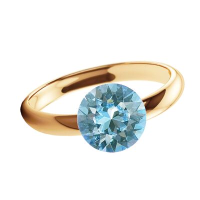 One crystal silver ring, round 8mm - gold - Aquamarine