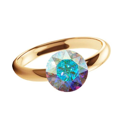 One crystal silver ring, round 8mm - gold - aurore boreale