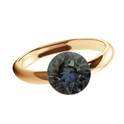 One crystal silver ring, round 8mm - gold - Black Diamond