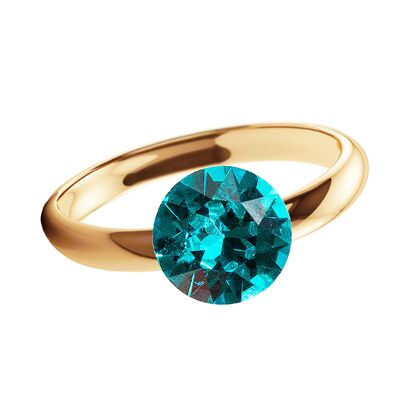 One crystal silver ring, round 8mm - gold - Blue Zircon