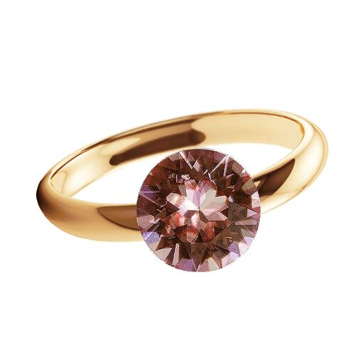 One crystal silver ring, round 8mm - gold - blush Rose