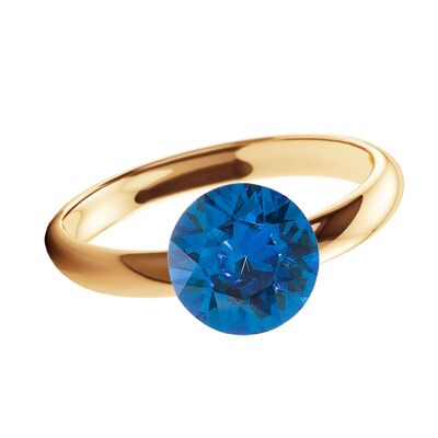 One crystal silver ring, round 8mm - gold - Capri