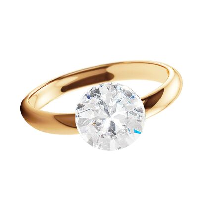 One crystal silver ring, round 8mm - gold - crystal